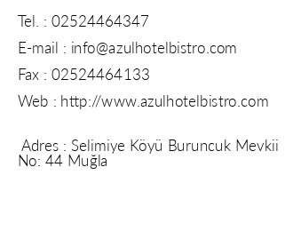 Azul Hotel Bistro iletiim bilgileri